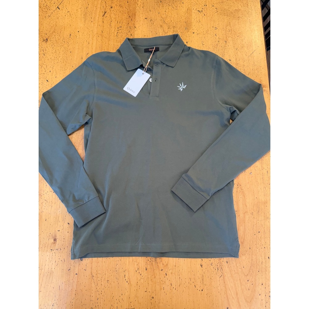 Quince Organic Cotton Pique Polo Size S Mens Long Sleeve Loden Green Libertas
